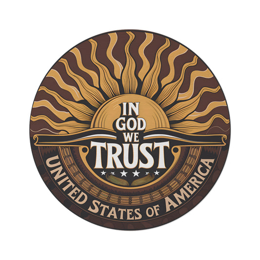 In God We Trust Round Rug – Sunburst Patriotic Design