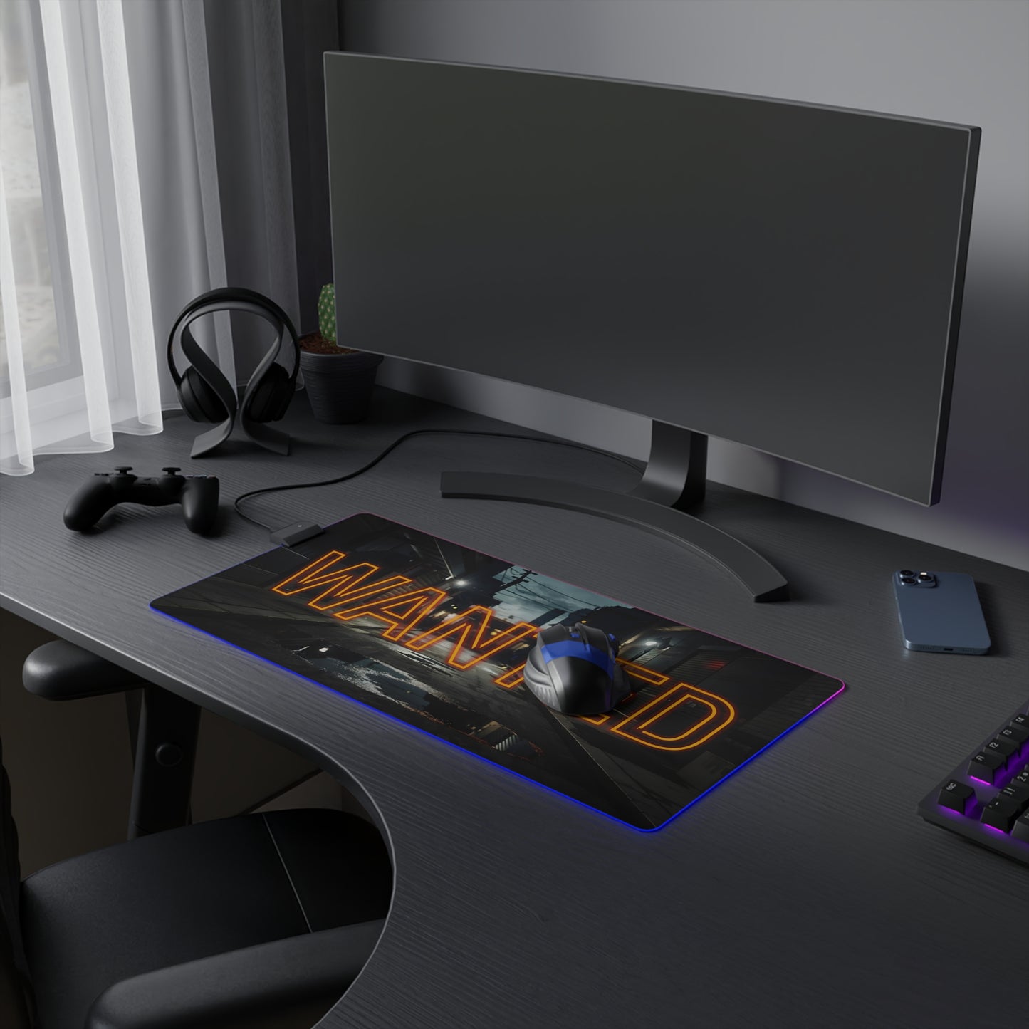 WANTED LED Gaming Mouse Pad – High Alert Desk Setup