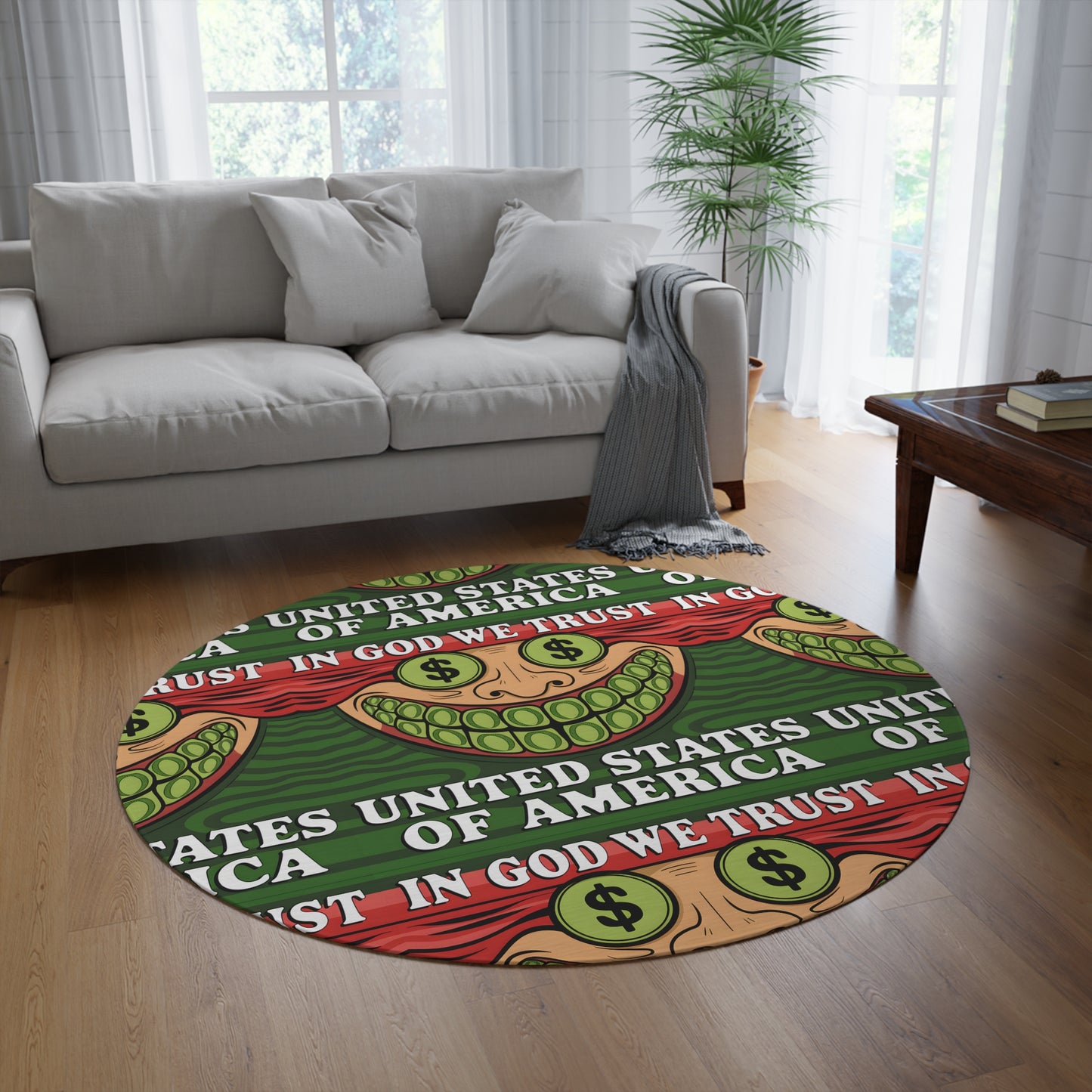 Round Rug – In God We Trust, Dollar Smile | High-Resolution Statement Piece