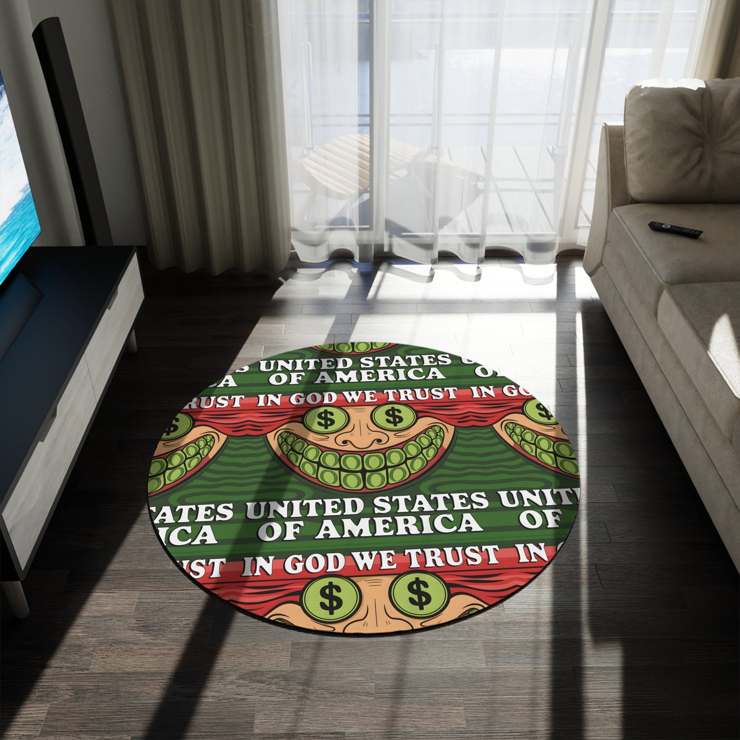 Round Rug – In God We Trust, Dollar Smile | High-Resolution Statement Piece