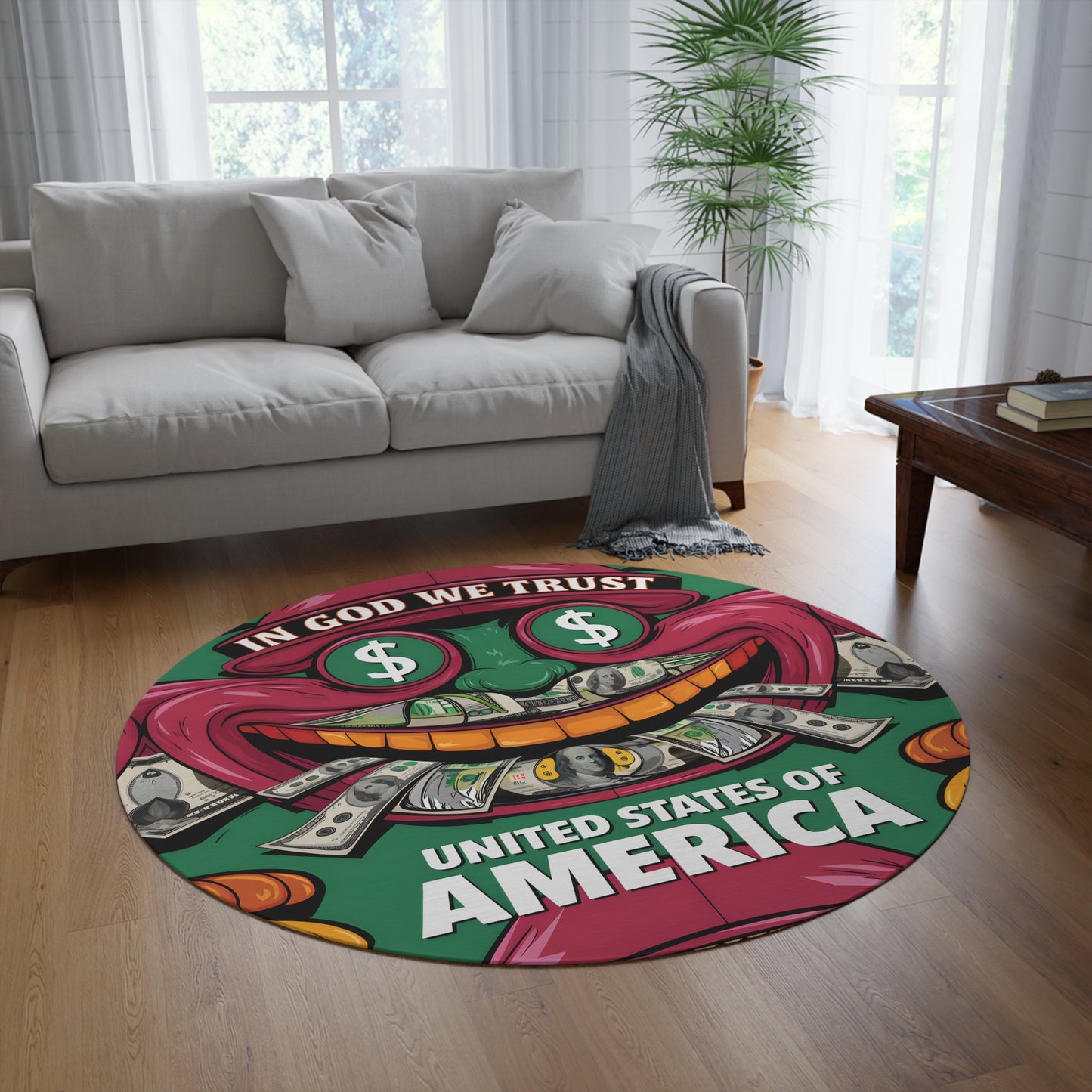 Round Rug – Bold Dollar Grin | USA-Inspired Statement Piece