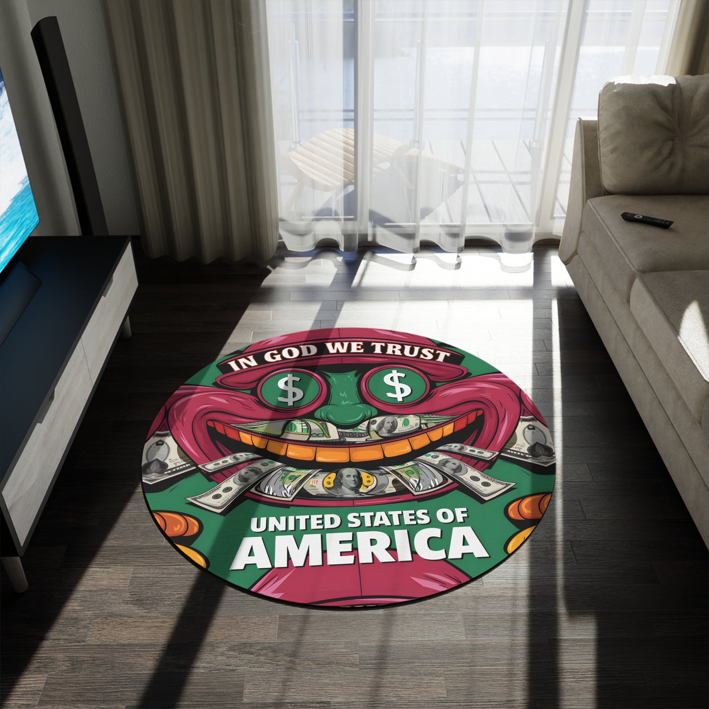 Round Rug – Bold Dollar Grin | USA-Inspired Statement Piece