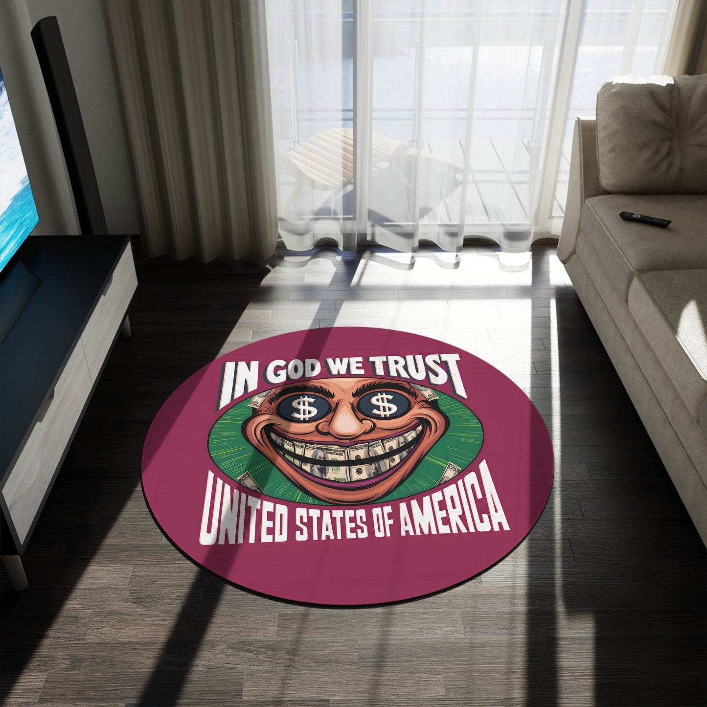 Round Rug - Pink Magenta In God We Trust | Statement Piece