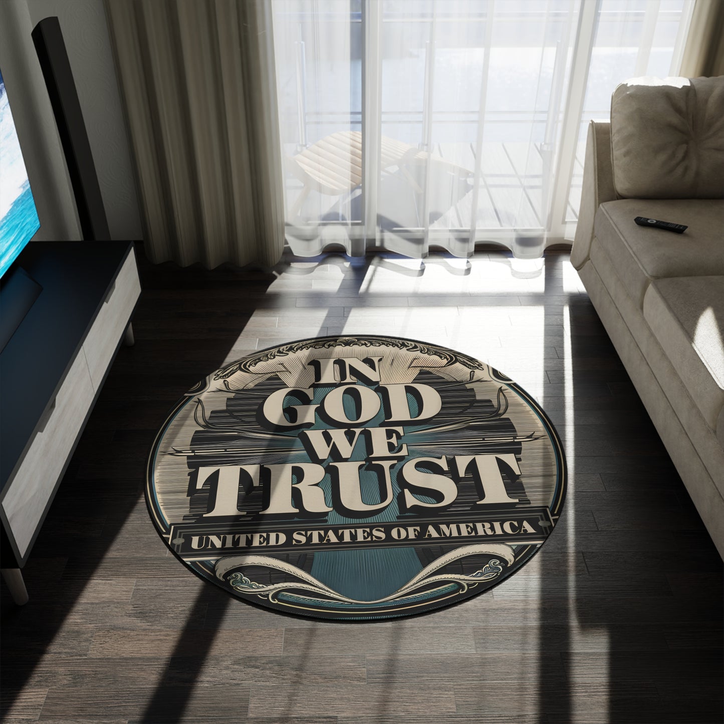 In God We Trust" Round Rug – Luxury Meets Power | GTA-Inspired Design